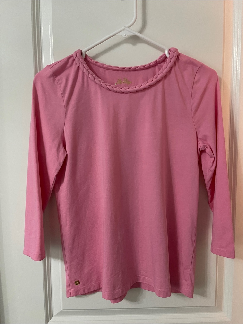 Lilly Pulitzer Pink 3/4 Sleeve Top with Braided Neckline